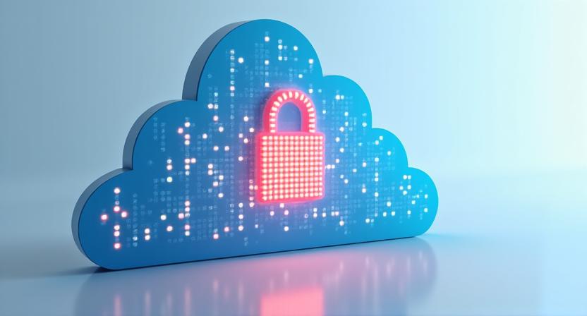 보안 아이콘과 데이터 보호를 상징하는 시각적 요소